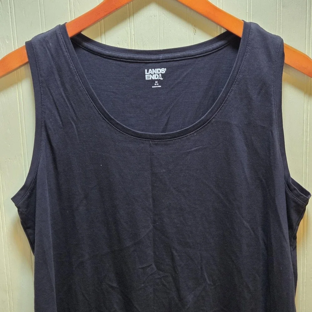 Lands' End Tank Top Youth Medium 10-12 Black Scoop Neck Cotton Jersey‎ Basic